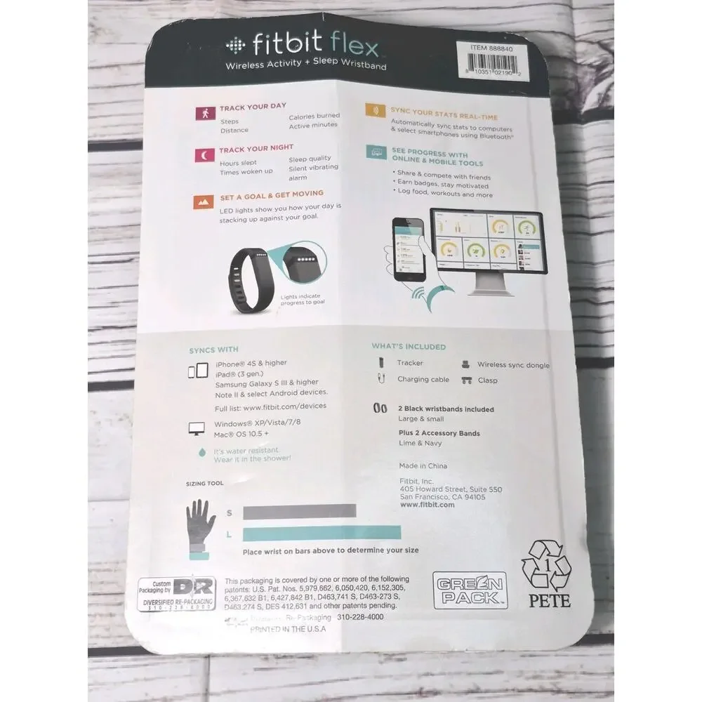Fitbit Flex Wireless Wristband + 2 Extra Bands Activity Tracker Size Large NIP